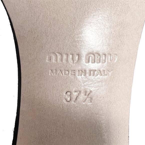 Miu Miu Crystal Embellished Black Suede T-Strap Sandals Size EU 37.5 - Picture 6 of 9